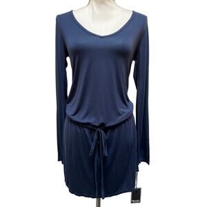 NWT Michael Lauren XS Navy Blue Long Sleeve Mini Dress Drawstring Waist